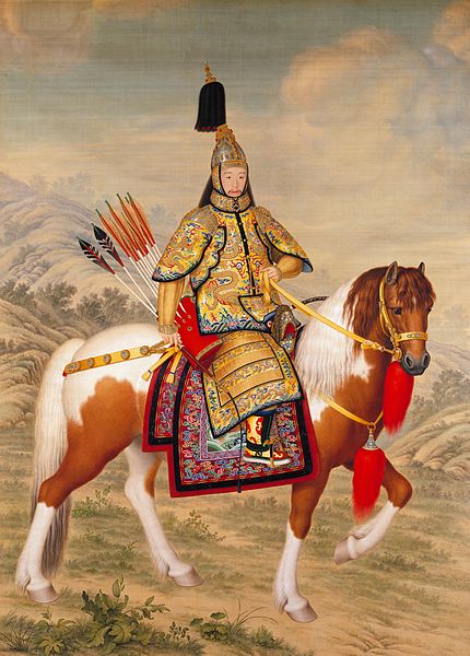 The Qianlong Emperor in Ceremonial Armour on Horseback 1758 by Guiseppe Castiglione 1688-1766 Palace Museum Beijing  